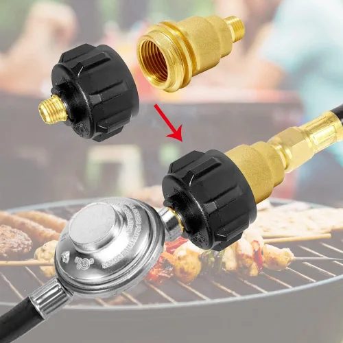 Vista 2 de Joywayus Conexión de gas propano de tuerca QCC1 de latón macizo con rosca macho NPT de 1/4 pulgadas, adaptadores de manguera de conexión rápida