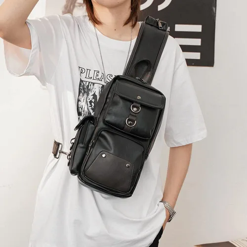 Vista 5 de QICHUANG - Bolso bandolera de piel sintética para hombre, bolso cruzado casual para viajes, senderismo, regalo para hombres