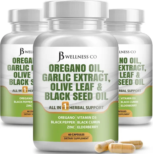 Vista 8 de JB Wellness Aceite de orégano, extracto de ajo, hoja de olivo, con astrágalo, suplemento de apoyo inmunológico y salud digestiva para mujeres