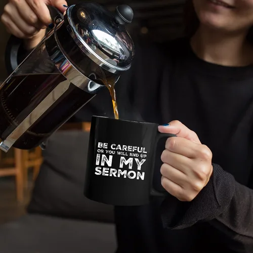 Vista 5 de Regalo de pastor, taza de pastor, sé cuidadoso o terminarás en mi sermón, taza de ministro, apreciación de predicador, ordenación sarcástica, taza