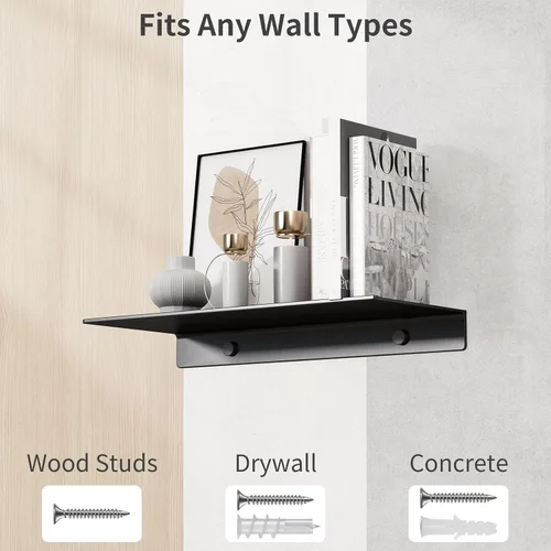 Vista 7 de Danpoo Pequeño estante flotante para almacenamiento en la pared, mini estante de exhibición para coleccionables, estante de pared de metal para Negro