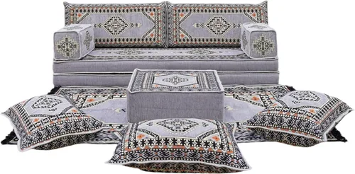 Vista 18 de arabicsofa Asiento de suelo oriental gris - Juego de cojines modulares hechos a mano para sala de estar