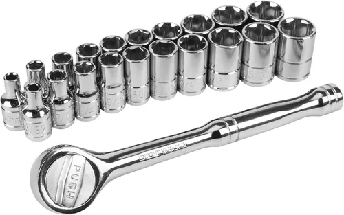 Vista 5 de Performance Tool W38304 Juego de zócalos de 6 puntos SAE y métrico de 21 piezas de 1/4 pulgadas con trinquete Automotive mechanics tool kit.