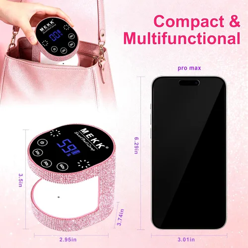 Vista 6 de MEKK Mini luz UV inalámbrica para uñas de gel – Mini lámpara de uñas LED UV recargable de 24 W con control táctil y sensor automático, pequeña