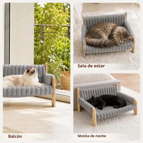Vista 8 de Jiupety Sofá elevado para gatos de interior Sofá de madera para gatos para Gris