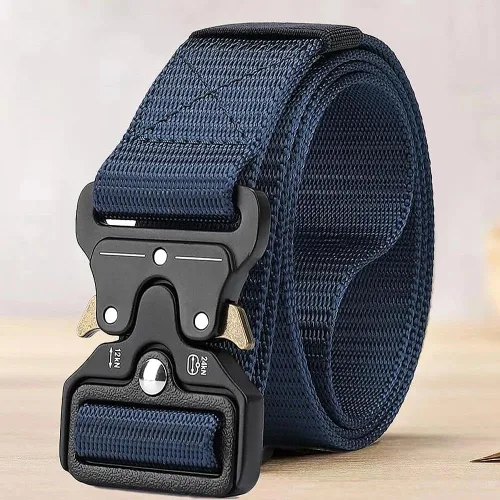 Vista 8 de Cinturón táctico para hombre - Cinturón de correa de nylon de servicio pesado con hebilla de liberación rápida