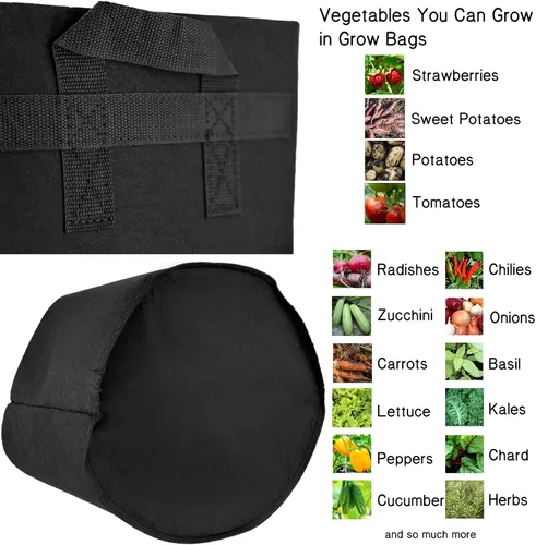 Vista 5 de FiveSeasonStuff Bolsas de cultivo, macetas de tela resistente (paquete de 5 unidades, 25 galones (negras))
