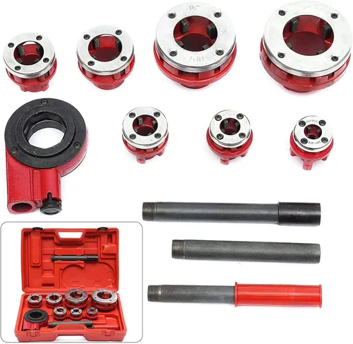 Vista 7 de LOYALHEARTDY Trinquete de enhebrador de tubos, con 7 matrices, juego de roscadores de tubo de trinquete 3/8 ", 1/2", 3/4", 1", 1-1/4", 1-1/2", 2