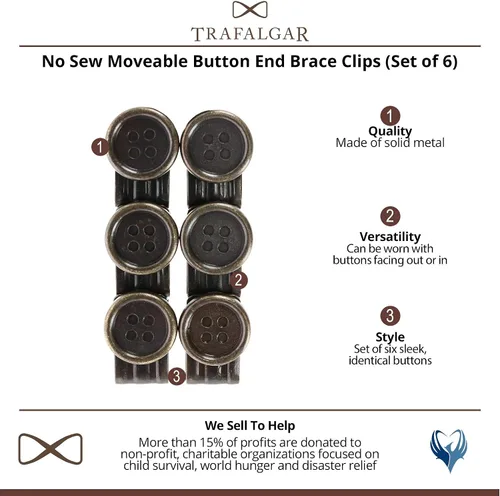 Vista 10 de Trafalgar Clips de botón movibles sin coser (juego de 6), Negro
