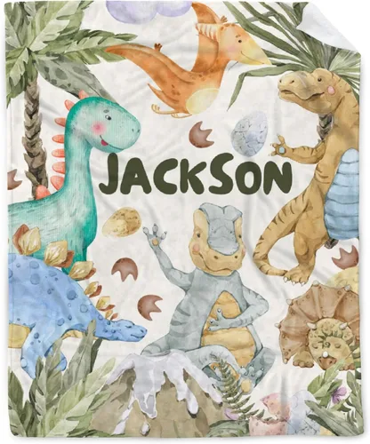 Vista 81 de Manta de regalo personalizada de dinosaurio con nombre para niñas, niños, recién nacidos, dinosaurio, manta personalizada para envolver al bebé