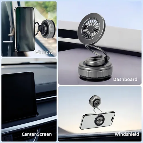 Vista 7 de Soporte magnético para teléfono de coche con ventosa fuerte 360° ajustable plegable soporte de teléfono portátil para tu coche/gimnasio/espejo