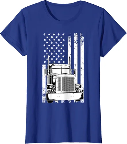 Vista 77 de Camión conductor bandera americana camionero vintage hombres mujeres regalo camiseta