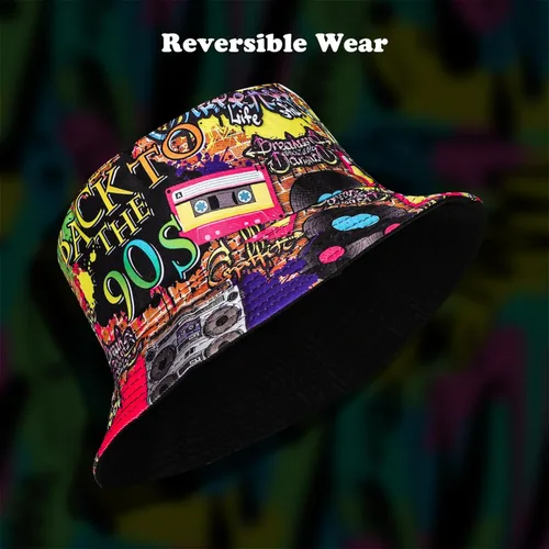 Vista 4 de Fumwase Sombrero de pescador de moda de los años 90 para hombres y mujeres, sombrero de pesca retro de verano para playa, accesorios de fiesta rave