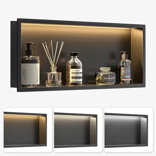 Vista 15 de Acero inoxidable Led Ducha Nicho 18"x12" Cepillado 3-Color LED