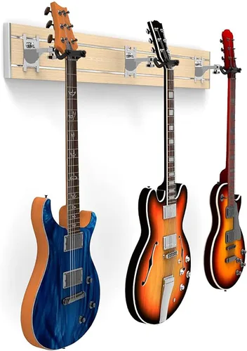 Vista 24 de DLDIRECT DiamondLife - Soporte de pared para guitarra color rojo cereza de 48 pulgadas, 3 perchas cromadas con bloqueo de seguridad acolchado