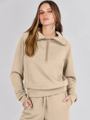 Vista 8 de ANRABESS Women 2 Piece Outfits Sweatsuit Set 2023 Fall Oversized Half Zip Sweatshirt Wide Leg Sweatpant Lounge Set Tracksuit