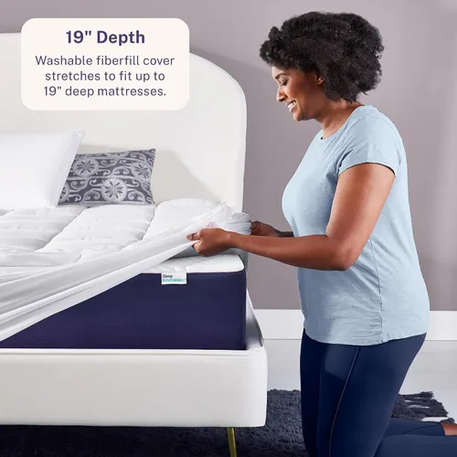 Vista 3 de Sleep Innovations Cradling Cloud - Funda para colchón, tamaño Queen, protector de almohada acolchada, fibra de felpa cómoda