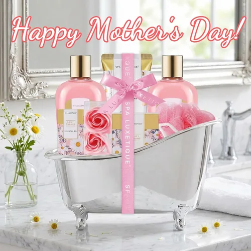 Vista 7 de Regalos de cuidado personal para mujeres, Spa Luxetique, 8 cestas de regalo para el baño y el cuerpo de margaritas para ella, juego de baño con baño