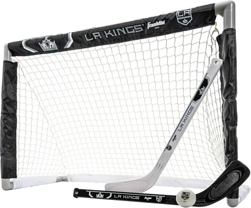 Vista 6 de Franklin Sports NHL - Juego de mini hockey para niños, portería de hockey sobre rodilla, pelota + 2 palos, juego de juguetes para interiores