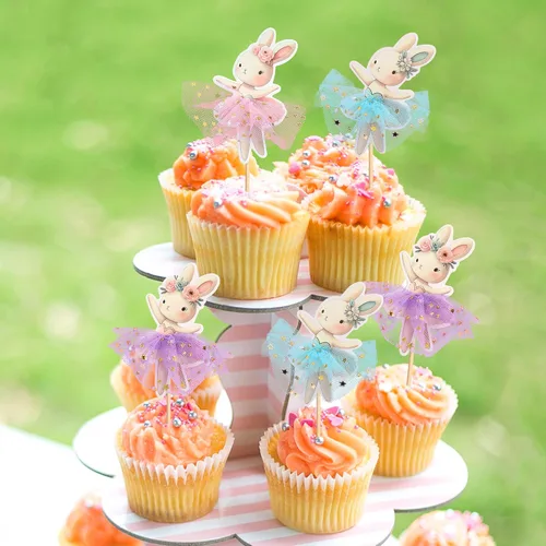 Vista 3 de 30 piezas de decoración para cupcakes de Pascua, conejo, huevo de Pascua, decoración de pastel de fiesta de conejo (marrón) (estilo 4)