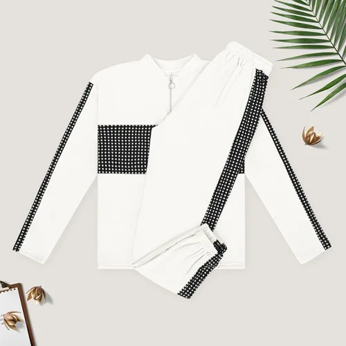 Vista 5 de KYLASIEN Conjunto de pantalones largos y casuales, conjuntos de entrenamiento para mujer, con media cremallera, pantalones deportivos a juego de 2