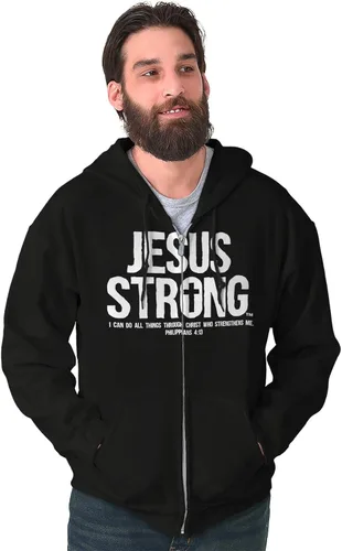 Vista 6 de Jesús Strong Philippians 413 Biblia Zip Up Sudadera con capucha para hombre para mujer