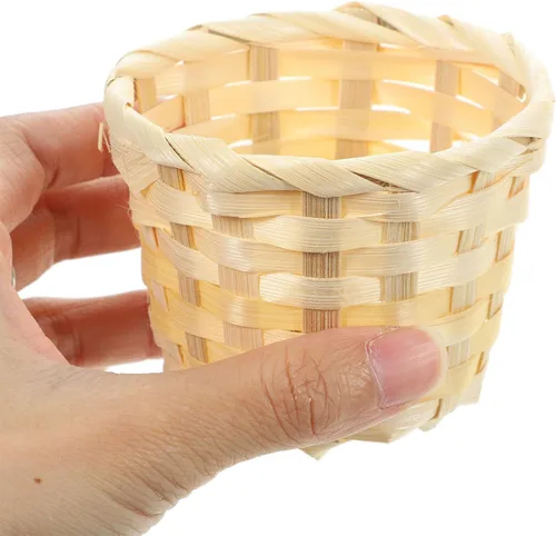Vista 4 de 5 cestas pequeñas de bambú tejidas para recuerdos, cesta de mimbre pequeña de 3 pulgadas para manualidades, almacenamiento redondo en miniatura