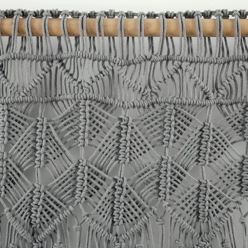 Vista 4 de Lush Decor Cenefa de algodón con borlas de macramé bohemio/cortina de cocina/decoración de pared, 30 pulgadas de largo x 40 pulgadas de ancho, gris