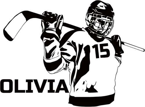 Vista 2 de Calcomanía de pared personalizada para niña jugadora de hockey - Personaliza tu propio nombre y números - Calcomanías de vinilo de camisetas