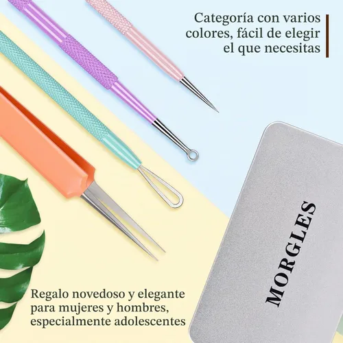 Vista 9 de MORGLES Herramientas para eliminar puntos negros, 15 piezas, kit de herramientas para reventar espinillas, extractor de espinillas de comedón