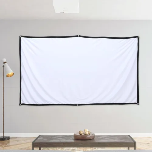 Vista 6 de BESPORTBLE Pantalla de proyector con tela de poliéster y ganchos para colgar, pantalla de proyección portátil de oficina y fiesta para cine en casa