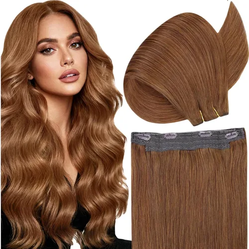 Vista 52 de Fshine - Extensiones de cabello con hilo invisible de 12 pulgadas, color rubio ceniza con reflejos de rubio decolorado, pieza de cabello humano real