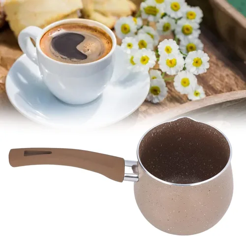 Vista 5 de Sartén de leche antiadherente ligera, 3.9 in, mini olla de café con leche, para calentar café, mantequilla, chocolate, juegos de té, teteras y Marrón