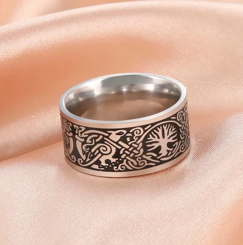 Vista 4 de Anillo de árbol de la vida para hombres, anillos de nudo celta vikingo vintage para hombres, mujeres y adolescentes, amuleto de acero inoxidable