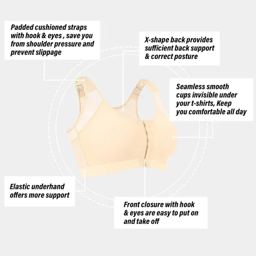 Vista 3 de J-pone Sujetador corrector de postura con cierre frontal para mujer, 2 piezas, soporte de espalda inalámbrico, cobertura completa, cómodo, sin