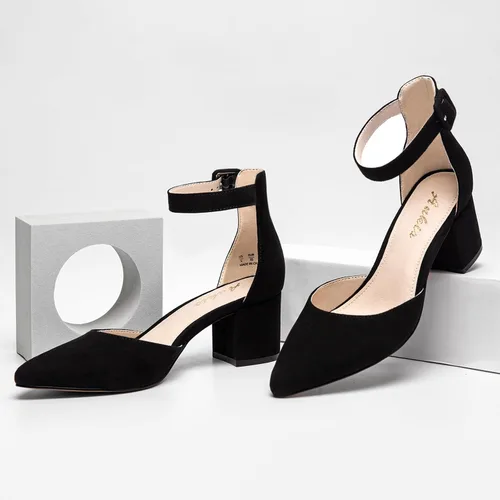 Vista 4 de Ankis Tacones cerrados para mujer, tacones puntiagudos negros nude, dorados, plateados, de bloque bajo, gruesos, con correa para el tobillo, 2.25