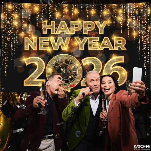 Vista 4 de KatchOn, Cartel de feliz año nuevo extra grande – 72 x 44 pulgadas Fondo de Año Nuevo 2026 Decoraciones de Año Nuevo 2026 Cartel de Nochevieja