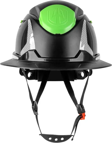 Vista 8 de GREEN DEVIL Casco de Construcción Matrix de ala completa con luz frontal, Casco de seguridad ventilado aprobado por OSHA para trabajos de Negro