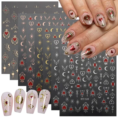 Vista 8 de 10 hojas de calcomanías de arte de uñas para el día de San Valentín, calcomanías de labios sexys 3D, holográficas de corazón, autoadhesivas, diseño