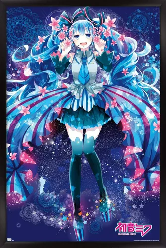 Vista 6 de Hatsune Miku - Póster de pared de flores, 34 pulgadas de largo x 22.4 pulgadas de ancho, versión premium sin marco