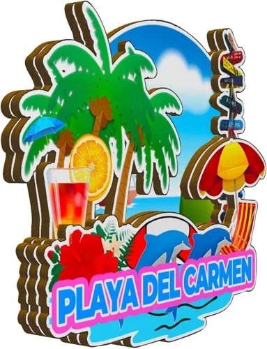 Vista 2 de Imán de madera para nevera de Playa del Carmen, México, 3D, monumentos de viaje, coleccionables, recuerdos, decoración hecha a mano -2004