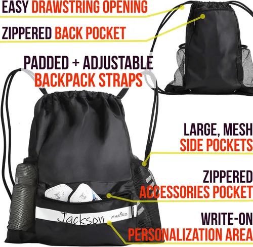 Vista 3 de Athletico Bolsa de fútbol con cordón: mochila de fútbol para niños o niñas también puede llevar baloncesto o voleibol