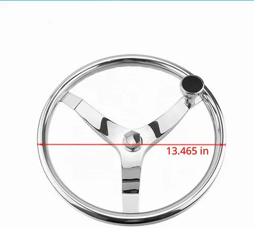 Vista 6 de Volante de acero inoxidable para barco, 3 radios 13-1/2" de diámetro con perilla giratoria, con tuerca de 5/8" -18 para Seastar y Verado