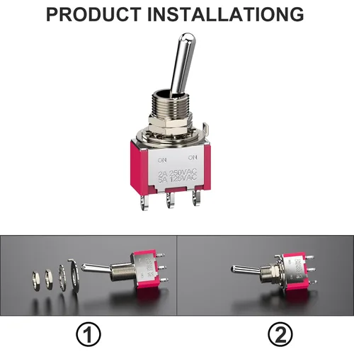 Vista 4 de Interruptor de palanca AC 5A/125V 2A/250V 3 pines On/On 2 Posiciones SPDT Mini Interruptor de palanca miniatura Tablero de salpicadero de coche