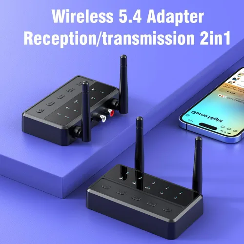 Vista 2 de Receptor transmisor de auriculares Bluetooth estéreo Bluetooth 5.4 con Bluetooth de baja latencia, receptor HD de baja latencia para estéreo