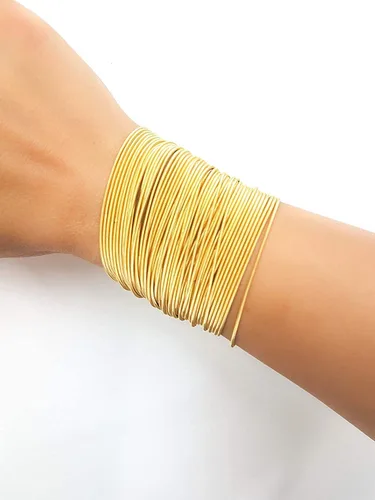 Vista 7 de Gold Guitar String Coil Bracelets Stack Stainless Steel Set Layered Thin Set of 10-60 Strings