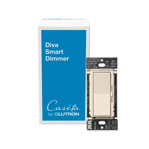 Vista 21 de Lutron - Interruptor inteligente Diva con regulador de intensidad de iluminación inteligente Caséta para bombillas LED, Alexa, Apple Homekit, Google