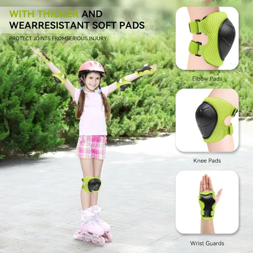 Vista 3 de Rodilleras para niños, juego de equipo de protección de unicornio, rodilleras y coderas con protector de muñeca para niñas y niños, patines