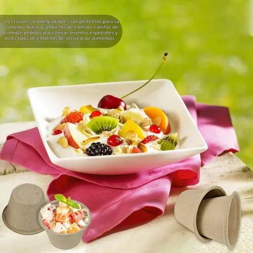 Vista 7 de 200 cuencos de papel biodegradables naturales de caña de azúcar de 4 onzas, cuencos de papel compostables para ensalada, sopa caliente, pasta