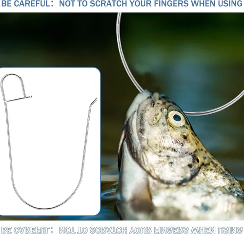 Vista 6 de 4 piezas de clip de pescado, cordón de pesca resistente, hebilla de bloqueo de pescado de liberación rápida, cordón de núcleo de acero inoxidable